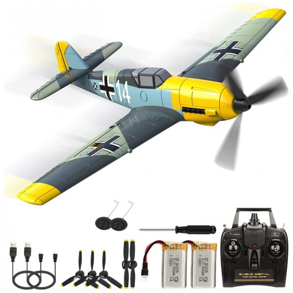 ectqvqxgxj2b0b_0 jpg - Avião de Controle Remoto para Crianças e Adultos, RoofWorld BF109, Amarelo e Verde