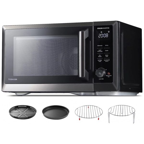 ectqwwrspkh90b_0 jpg - Micro Ondas de Bancada 7 em 1 em Aço Inoxidável 30L com 27 Programas e AirFryer, 110V 1000W, TOSHIBA, Preto