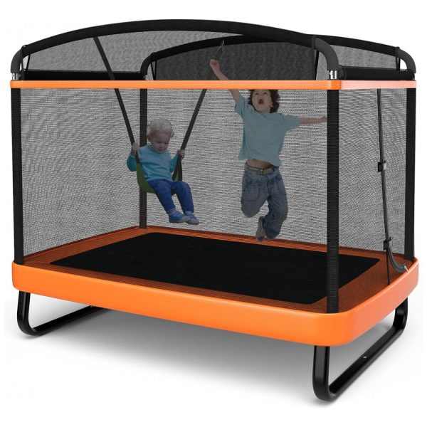 ectqxb4b9b890b_0 jpg - Cama Elastica Infantil com Diâmetro, Rede de Proteção e Balanço para até 100 kg, GIANTEX GT10004OR TW, Laranja