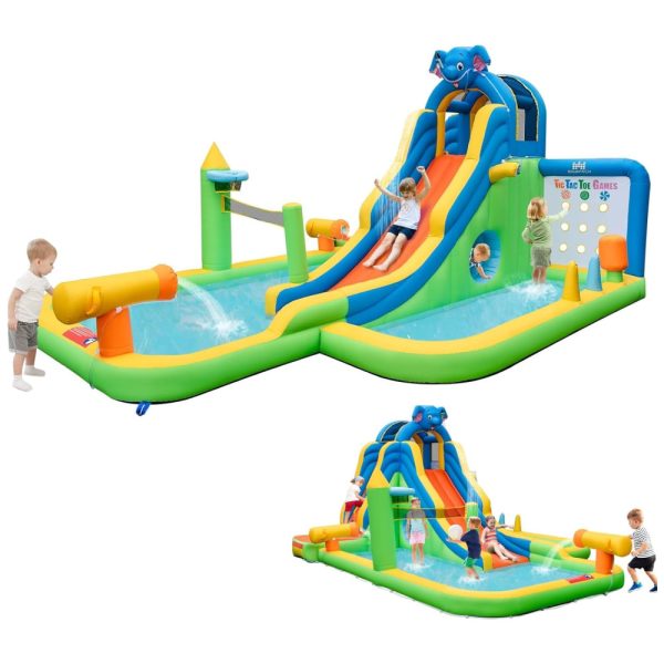 ectqxx85qspc0b_0 jpg - Parque Aquático Inflável 9 em 1, até 90 kg com Piscina Infantil, Jogo da Velha, Parede de Escalada e Toboáguas, BOUNTECH, Colorido