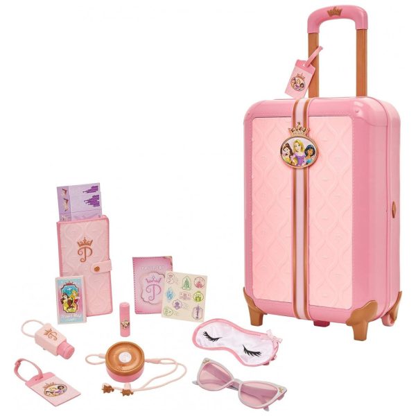 ectqxxxpjpn70b_0 jpg - Mala de Viagem de Brinquedo com Etiqueta de Bagagem e 17 Acessórios, Disney Princesas, Rosa