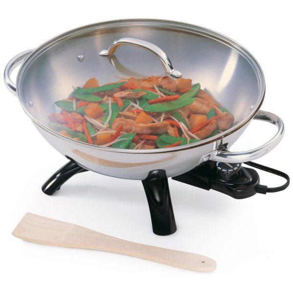 ectqylstu7100b_0 jpg - Frigideira Elétrica Wok em Aço Inoxidável 2,8L com Alças Laterais e Tampa de Vidro Temperado, 110V 1500W, Presto 5900, Prata