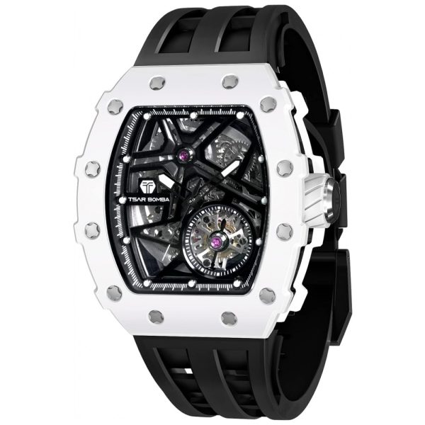 ectqysg9j28b0b_0 jpg - Relógio Masculino Analógico Automático Mecânico a Prova dÁgua 50M com Pulseira de Silicone, TSAR BOMBA TB 8209Ceramic, Preto e Branco