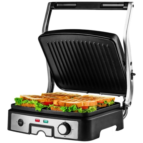 ectqz5sm2v970b_0 jpg - Panini Press Grill Pão Torradeira Antiaderente Placas planas de dupla face com 3 configurações de temperatura e bandeja de gotejamento removível, sanduicheira de 4 fatias para hambúrguer e queijo grelhado, prata, OVENTE GP1861BR, Prateado