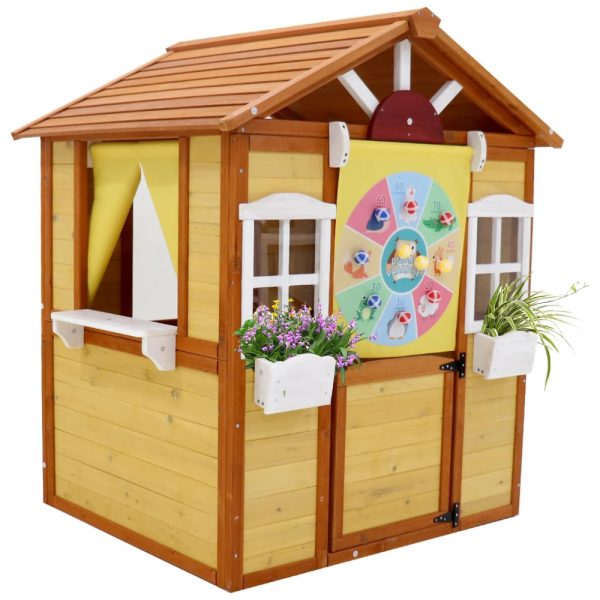 ectqztyctg7d0b_0 jpg - Casinha Infantil de Madeira para Área Externa com Porta, 2 Janelas e Suportes para Vasos de Flores, Idade 3 a 6 Anos, Foinfun, Amarela e Marrom