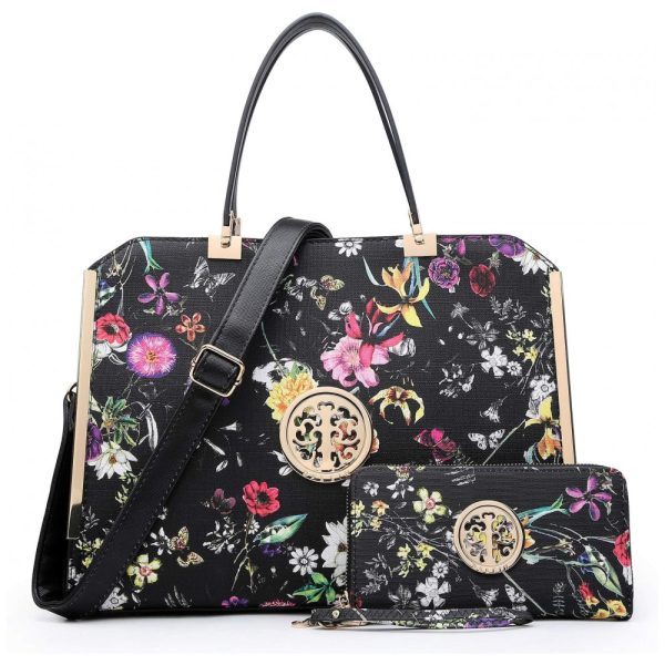 ectqzwdmxx170b_0 jpg - Bolsa Feminina de Ombro com Carteira Florida, 2 Unidades, DASEIN KC XL 12 6900 168 BKF, Preto