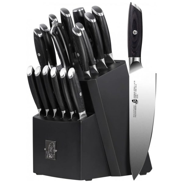 ectqzxlsmxd80b_0 jpg - Conjunto de Facas em Aço Inoxidável com Afiador Embutido e Bloco de Bancada Peças, TUO Knife Block Set 17 PCS, Preto