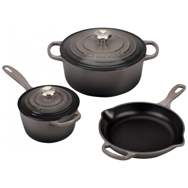 ectq06j0q9n10b_0 jpg - Conjunto de Panelas e Frigideiras Antiaderentes de Ferro Fundido Esmaltado, 5 Peças, LE CREUSET MS1605 7FSS, Preto