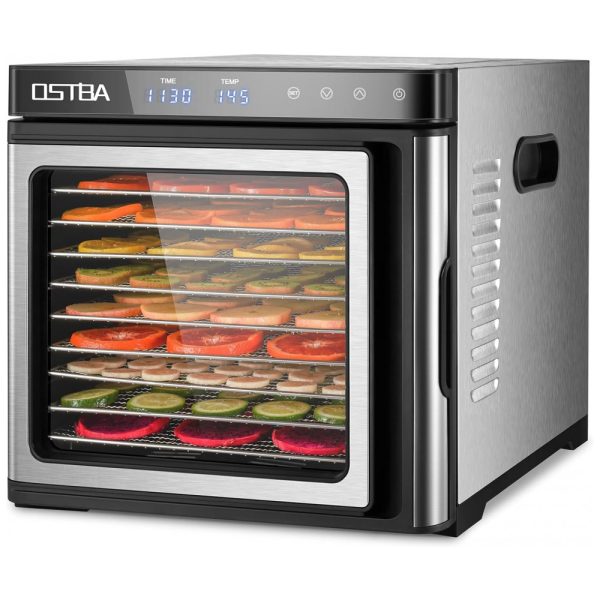 ectq3fqwxwpb0b_0-1 jpg - Desidratador de Alimentos com 9 Bandejas de Aço Inoxidável e Temporizador de 48 Horas, 110V 1000W, OSTBA, Prata