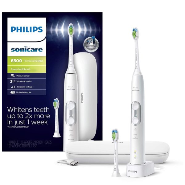 ectq4n43mt480b_0 jpg - Escova de dentes elétrica recarregável ProtectiveClean 6500 com estojo de carregamento de viagem e cabeça de escova extra, branco, PHILIPS SONICARE HX6462, 05, Branco