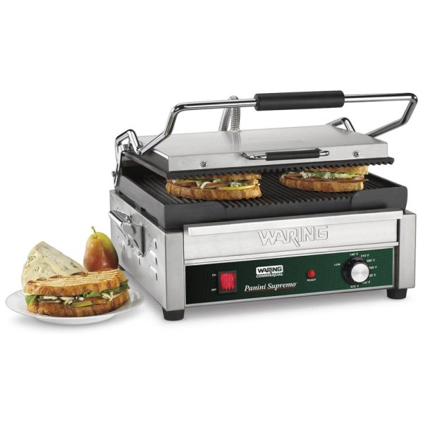 ectq4yhn4l700b_0 jpg - Grill Elétrico em Aço Inoxidável com Bandeja Coletora Removível e Plugue de 6 a 15 Fases , 208V 2800W, Waring WPG250B, Prata