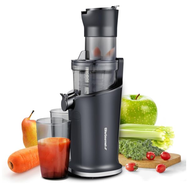 ectq5mh79wbc0b_0 jpg - Centrifuga de Frutas de Prensa Fria com Calha de Alimentação Para Até 3 Frutas Inteiras e Copo de 800mL, 110V 150W, Elite Gourmet, Preta