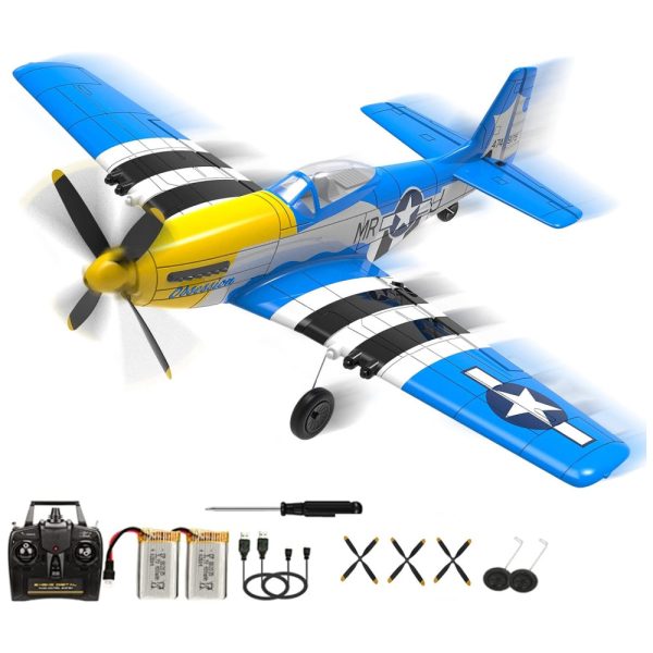 ectq5zsjgpzb0b_0 jpg - Avião de Controle Remoto com Acessórios, Sistema de Estabilização Xpilot de 6 Giroscópios, RoofWorld P 51 Mustang 76105, Amarelo e Azul