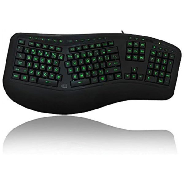 ectq6cpl99n00b_0 jpg - Teclado Ergonômico Sem Fio Recarregável Reduz a Tensão das Mãos com Luz LED, ADESSO AKB 150EB, Verde