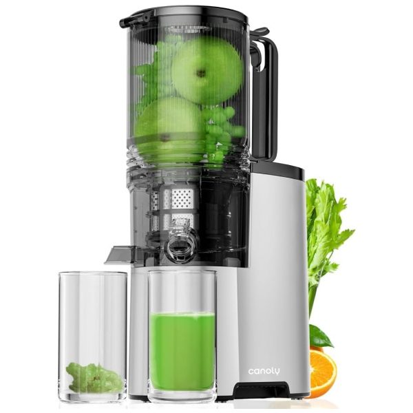 ectq76sn7byc0b_0 jpg - Centrifuga de Frutas de Prensa Fria com Calha de Alimentação Extra Grande, Mastigação Lenta e Fácil de Limpar, 110V 350W, Canoly, Cinza