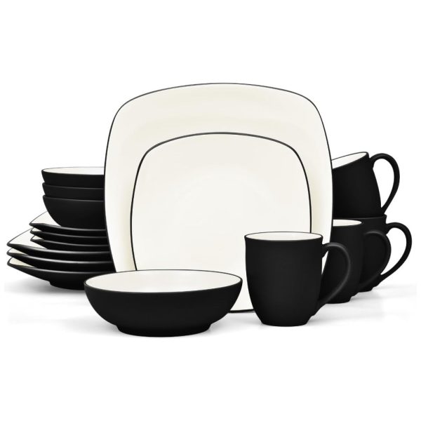 ectq867cjcgc0b_0 jpg - Aparelho de Jantar para Todas as Ocasiões com 16 Peças, Formato Quadrado e Material de Cerâmica, Noritake, Preto