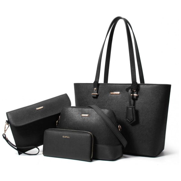 ectq8wp7mw880b_0 jpg - Conjunto de Bolsas Femininas em Couro Sintético 4 Peças com Carteira, Lovematch, Preto