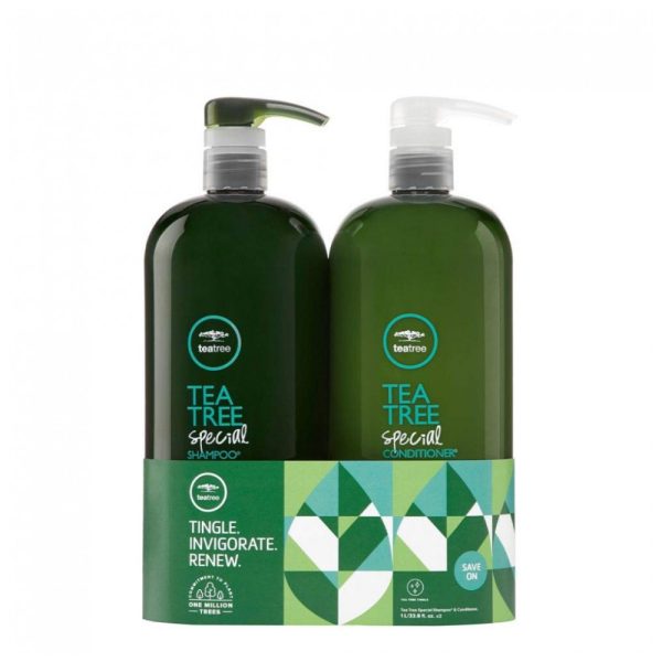 ectq962qt5t70b_0-1 jpg - Shampoo e Condicionador 1L com Óleo Natural da Árvore do Chá, Hortelã pimenta e Revigoram o Couro Cabeludo, TEA TREE A96 EC1 4DB, Verde