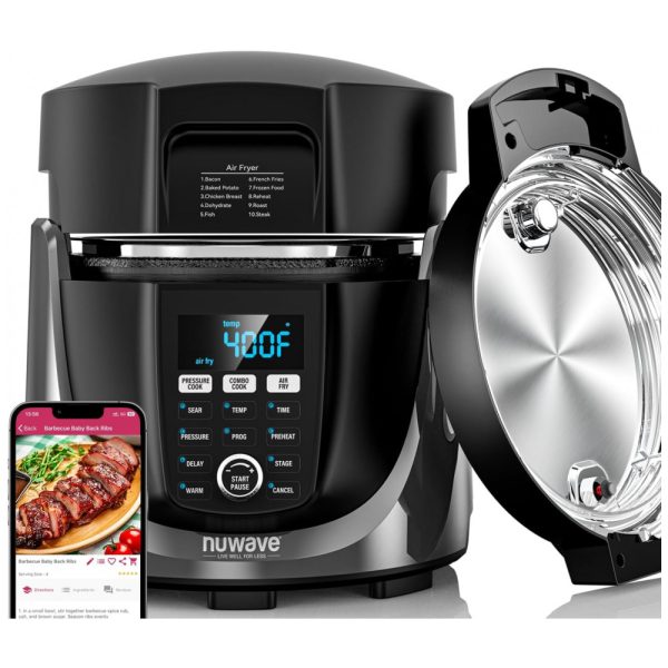 ectqc83g65kc0b_0 jpg - Panela de Pressão Elétrica Programável 5,6 Litros 540 em 1 com Função Air Fryer, 1500W 120V, NuWave Duet, Preta