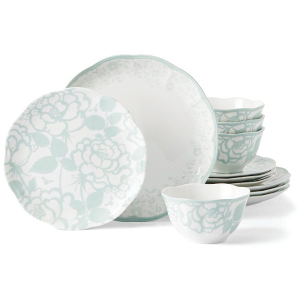 ectqfqfv5fdb0b_0-1 jpg - Aparelho de Jantar, Elegância e Sofisticação para Sua Mesa com 12 Peças, Formato Redondo Ondulado e Material de Porcelana, LENOX 894307, Branco e Verde