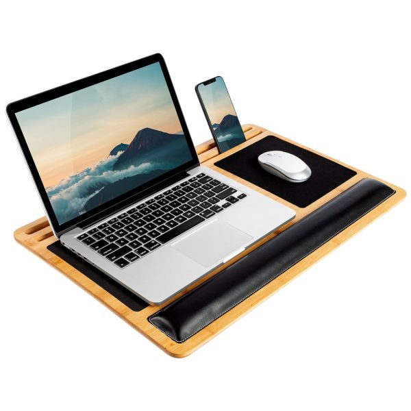 ectqg91ffmh70b_0 jpg - BamBoard Pro Lap Desk com descanso de pulso, mouse pad e suporte para telefone bambu natural, LAPGEAR 77101, Bege