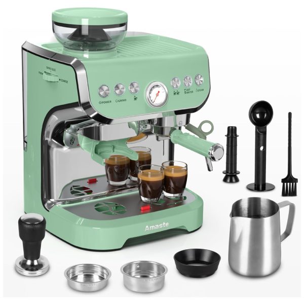 ectqj2v766rc0b_0 jpg - Máquina de Café Expresso Profissional 15 Bar com Vaporizador de Leite, Moedor Embutido e Tanque de Água Removível de 2L, 110V 1450W, Amaste AC 517E, Verde