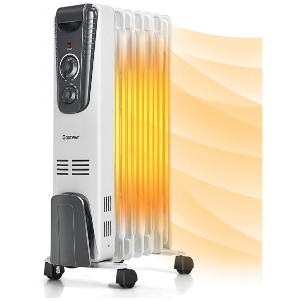 ectqjsd7c9580b_0 jpg - Aquecedor Elétrico a Óleo, com Termostato e Proteção Contra Super Aquecimento, 110V 1500W, COSTWAY 22611, Cinza e Branco