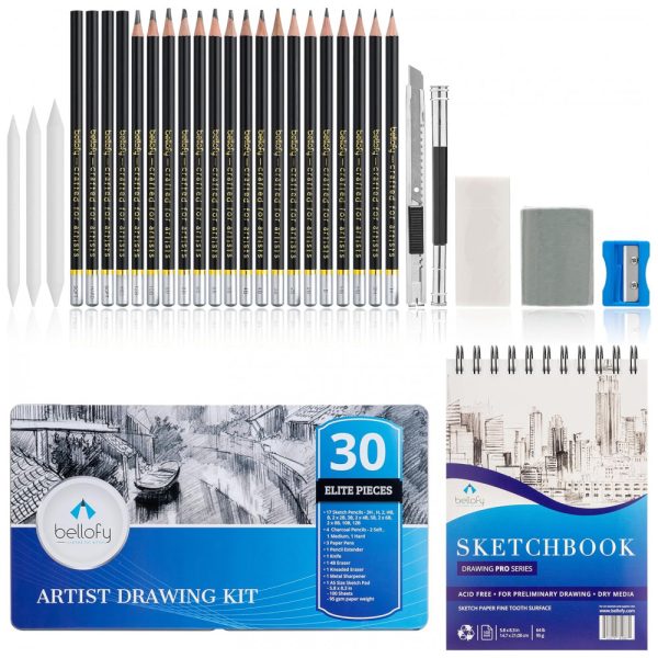 ectqk1j93zf80b_0 jpg - Kit Lápis de Cor Profissional com Estojo 30 peças Tintas Acrílicas, Aquarela, BELLOFY P02C, Preto