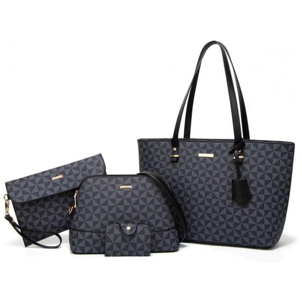 ectqkdvqsmq80b_0 jpg - Conjunto de Bolsas Femininas em Couro Sintético 4 Peças com Carteira, Lovematch, Preto