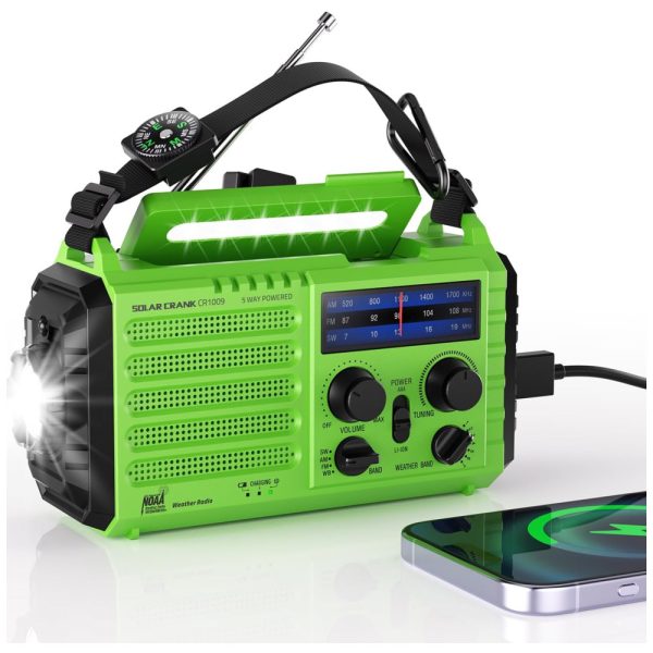 ectqkvqy2tt70b_0 jpg - Rádio AM FM SW e NOAA 2000mAh Bateria Solar Manivela de Recarga Carregador USB, PPLEE CR1009, Verde