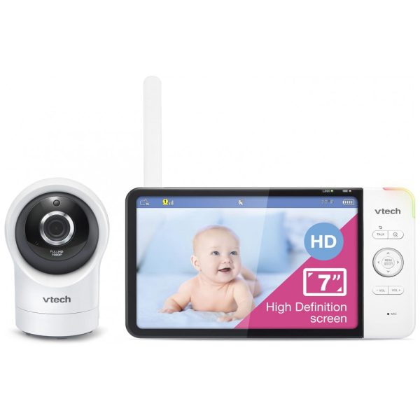 ectql4hnxsv90b_0 jpg - Baba Eletrônica Câmera 1080P e Monitor HD 360 720P com Visão Noturna, VTECH RM7764HD, Branco