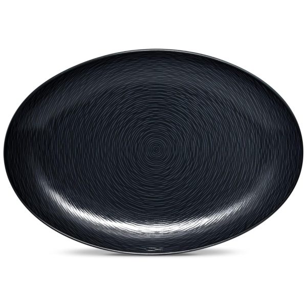 ectqmjxp25r90b_0 jpg - Prato Oval 40 cm em Porcelana, 01 Unidade, Noritake BoB Swirl, Preto