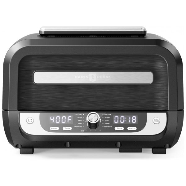 ectqn84zjn4c0b_0 jpg - Churrasqueira Elétrica Grill 12 em 1 com Tecnologia Air Fryer, Aço Inoxidável, 110V 1700W, PARIS RHÔNE PE BG002, Preta