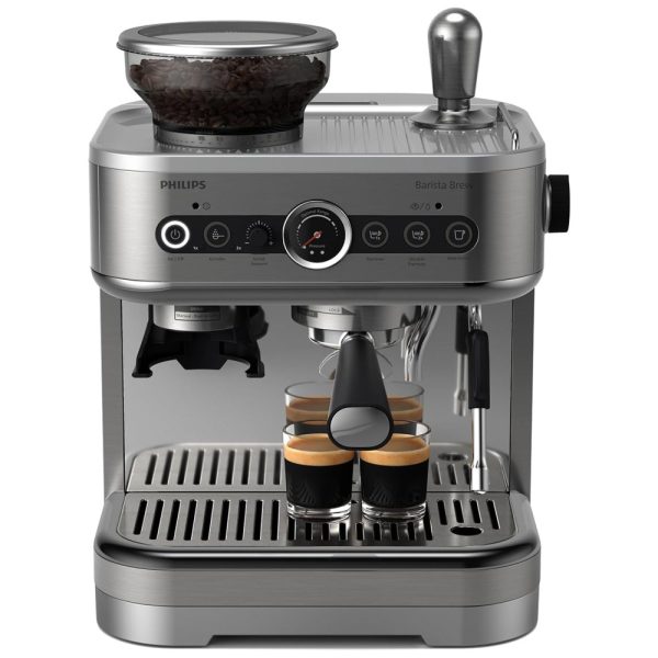 ectqnysjthtc0b_0 jpg - Máquina de Café com Moedor de 250g, botão Americano e Bocal de Leite, 110V, PHILIPS Barista Brew PSA3218 01, Prata Metal