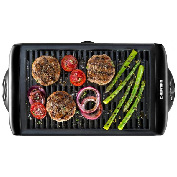 ectqpfsnmx770b_0 jpg - Chefman Churrasqueira Grill Elétrica até 6 Porções com Chapa Antiaderente e Controle de Temperatura, 110V 1120W, Chefman, Preta