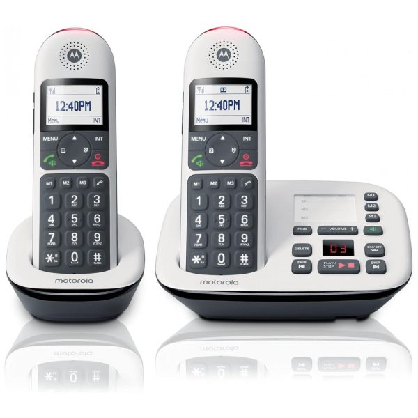 ectqrcmd5b180b_0-1 jpg - Telefone sem Fio, com bloqueio de chamada e secretária eletrônica, 2 unidades, branco, MOTOROLA CD5012, Branco