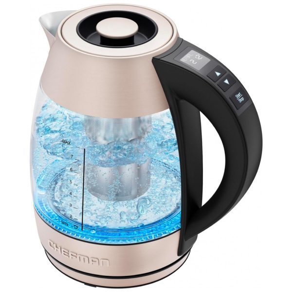 ectqt2fqqhj90b_0 jpg - Chaleira Elétrica 1.7L, Aço Inoxidável, Desligamento Automático, 1500W, 110v, CHEFMAN Digital Electric Kettle, Rosa