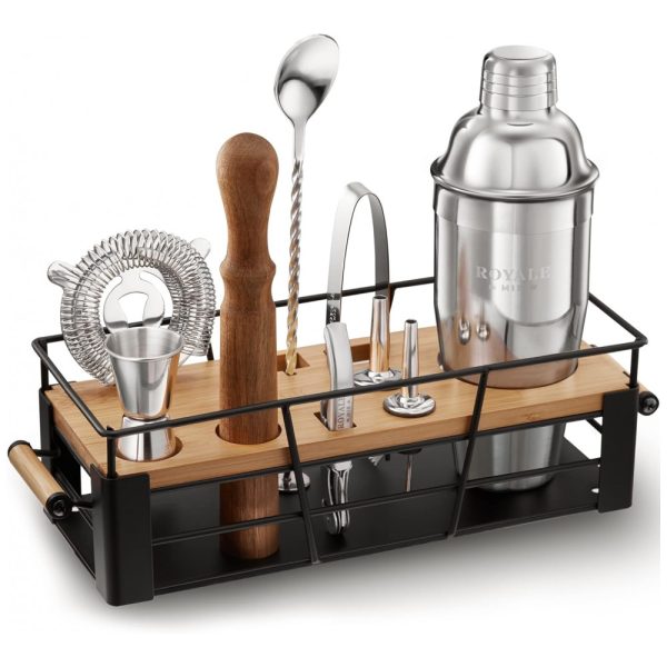 ectqt3br28890b_0 jpg - Kit Bartender Profissional 11 Peças em Aço Inoxidável com Suporte de Bambu, ROYALE MIX, Prata