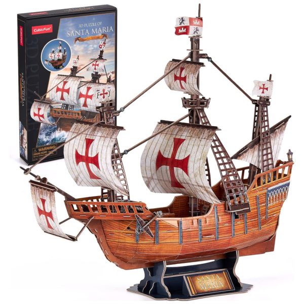 ectqw1xfcd3b0b_0-1 jpg - Quebra Cabeças 3D para Adultos, Tema Navio Espanhol Santa Maria com 204 Peças, CubicFun, Marrom