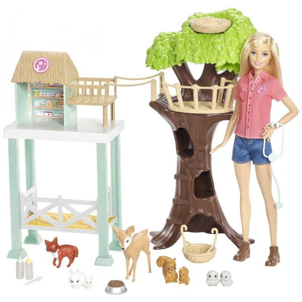 ectqwj29yqm10b_0 jpg - Boneca Barbie Veterinária com 8 Animais de Estimação e Casa na Árvore, Rosa