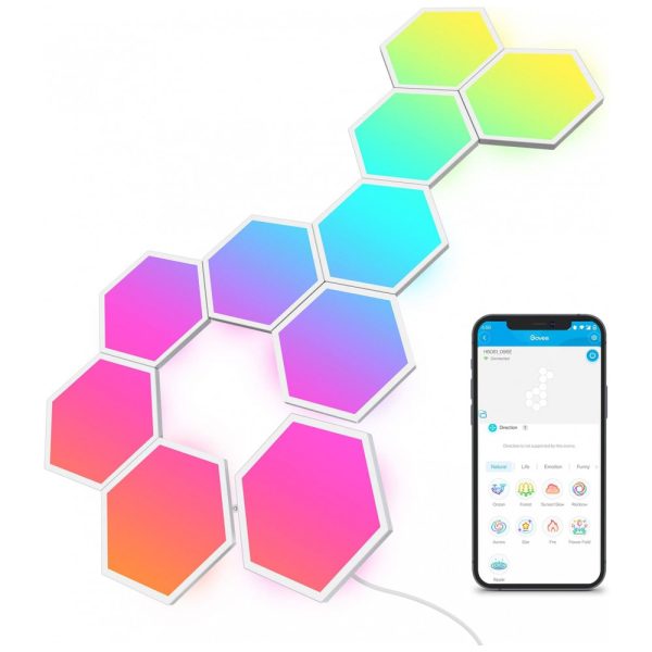 ectqyxsg1kf90b_0-1 jpg - Painel Hexa LED RGBIC com Controle por APP Inteligente Wi Fi, 10 Paineis, GOVEE B6061101, Branco