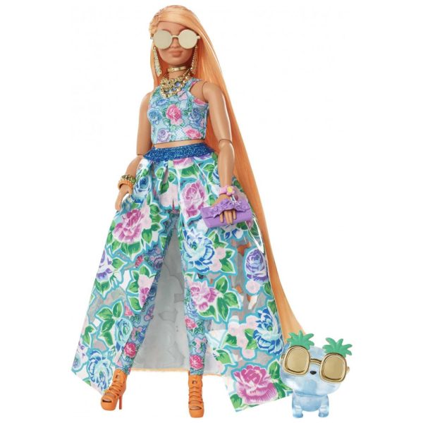 ectqzrncrmn90b_0 jpg - Boneca Barbie Extravagante com Vestido Floral e Acessórios