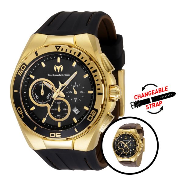 ectq020021_mt_vni_0 jpg - Relógio Masculino TechnoMarine Cruise Steel com Pulseira Intercambiável, Invicta TM120020, Preto, Marrom e Dourado