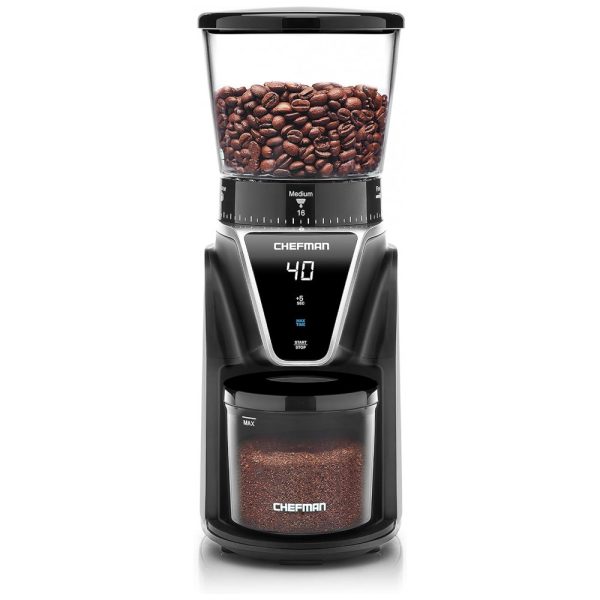 ectq4g5jxzb90b_0 jpg - Moedor de Café e Grãos Elétrico Profissional 260g, Aço Inoxidável, 110v, CHEFMAN Conical Burr Coffee Grinder,, Preto