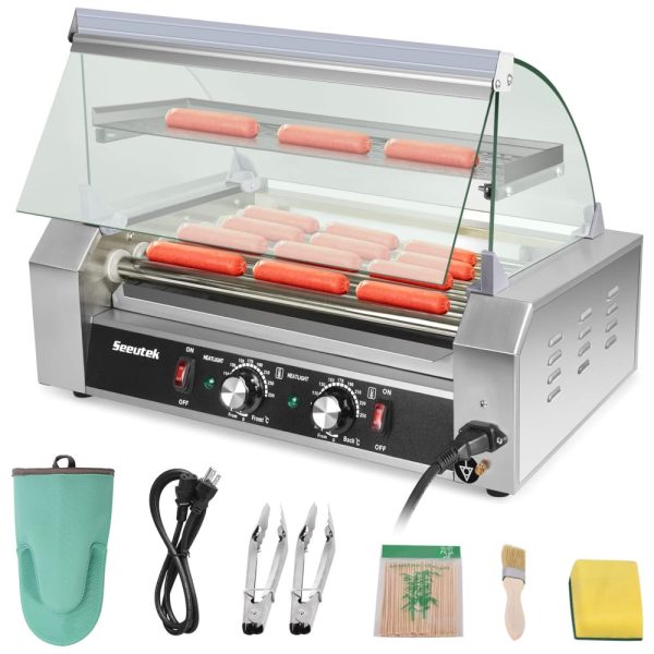 ectq52hrbypc0b_0 jpg - Máquina para Cachorro Quente com 7 Rolos até 24 Salsichas, Luz LED, Controle de Temperatura e Bandeja de Gotejamento Removível, 110V 1100W, Seeutek, Prata