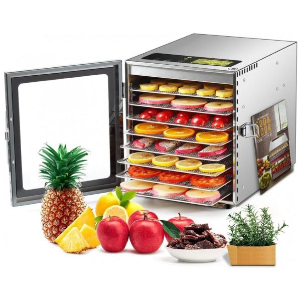 ectq67nltxcc0b_0 jpg - Desidratador de Alimentos com 8 Bandejas em Aço Inoxidável, Temporizador 24H e Livro de Receitas, 500W, Cercker, Prata