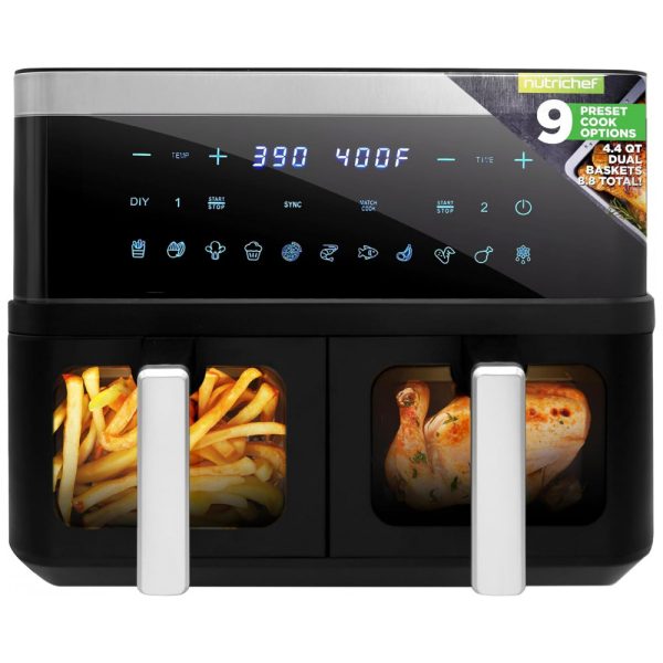 ectq6v18bsnc0b_0 jpg - Fritadeira Elétrica Air Fryer com Cesta Dupla de 8 Litros e Display Digital Personalizado, 110V 1700W, NutriChef, Preta