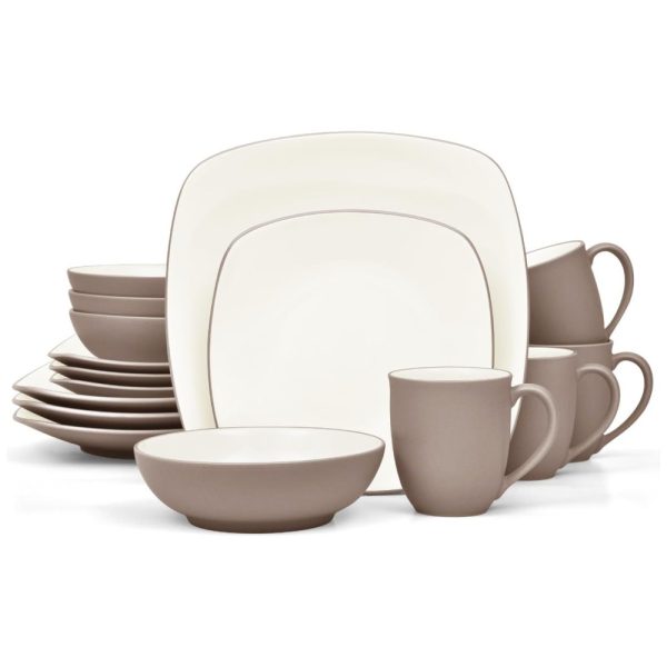 ectq767cjcgc0b_0 jpg - Aparelho de Jantar para Todas as Ocasiões, Elegância e Sofisticação para Sua Mesa com 16 Peças, Formato Quadrado e Material de Cerâmica sem BPA, Noritake, Marrom