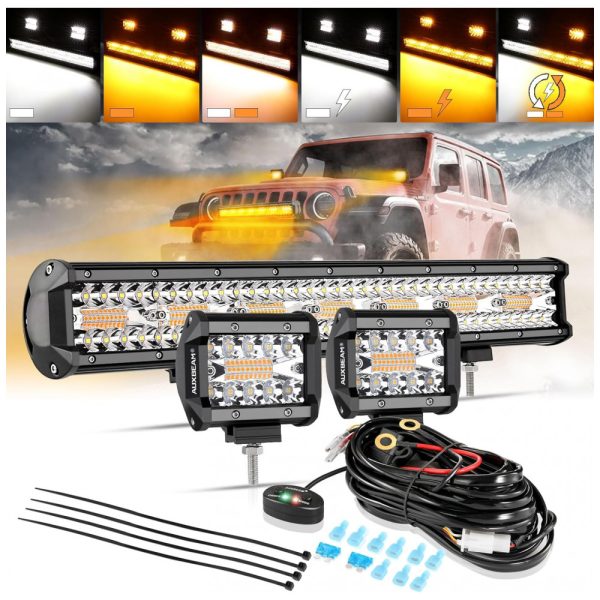 ectq8s3382190b_0 jpg - Barra LED e Farol de Milha Offroad com 42000 Lúmens e 6 Modos Âmbar, 4Un, 420W, Auxbeam, Preto