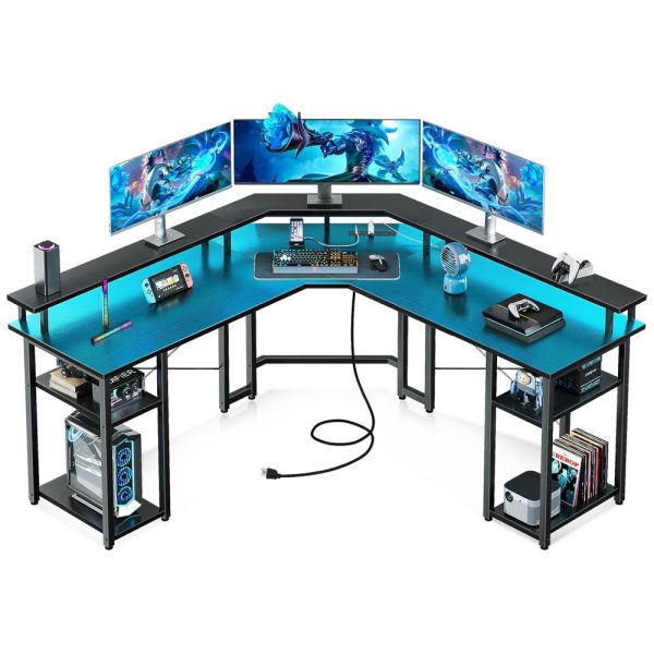 ectq8yczg8wb0b_0 jpg - Mesa Gamer em Formato de L, 56 142 cm com Prateleiras de Armazenamento, Tomadas e Luz LED, 110V, Coleshome, Preto